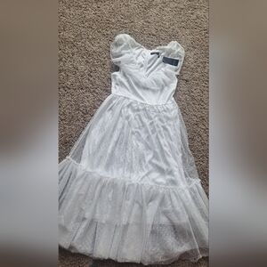 White Swiss Dot Tulle Midi Dress